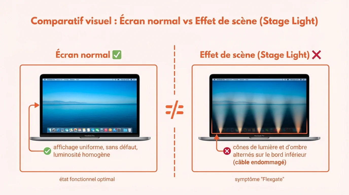 Comparatif visuel : Écran normal vs Effet de scène (Stage Light)