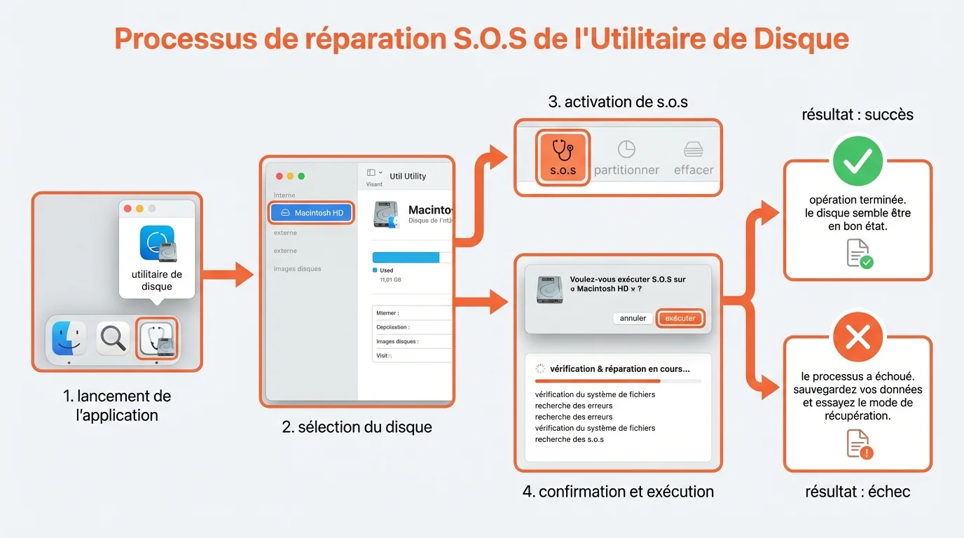 Processus de réparation S.O.S de l'Utilitaire de Disque
