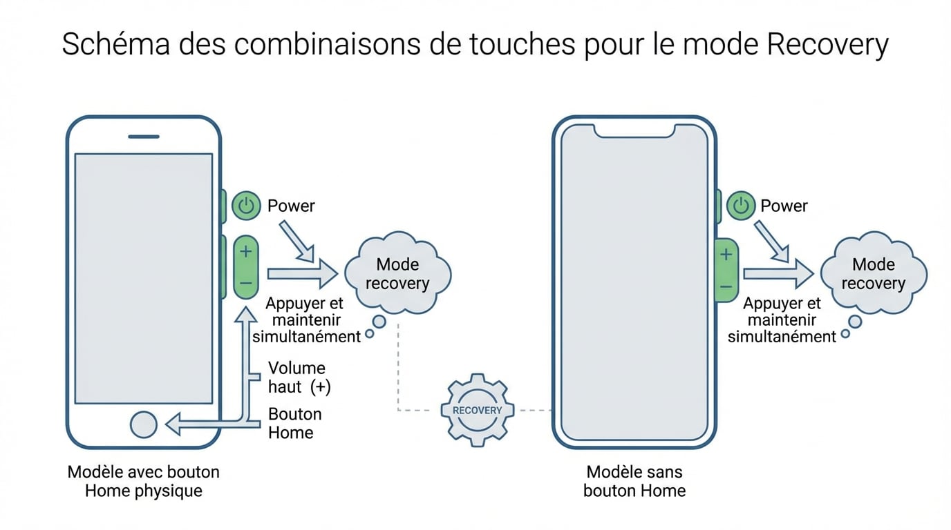 Schéma des combinaisons de touches pour le mode Recovery