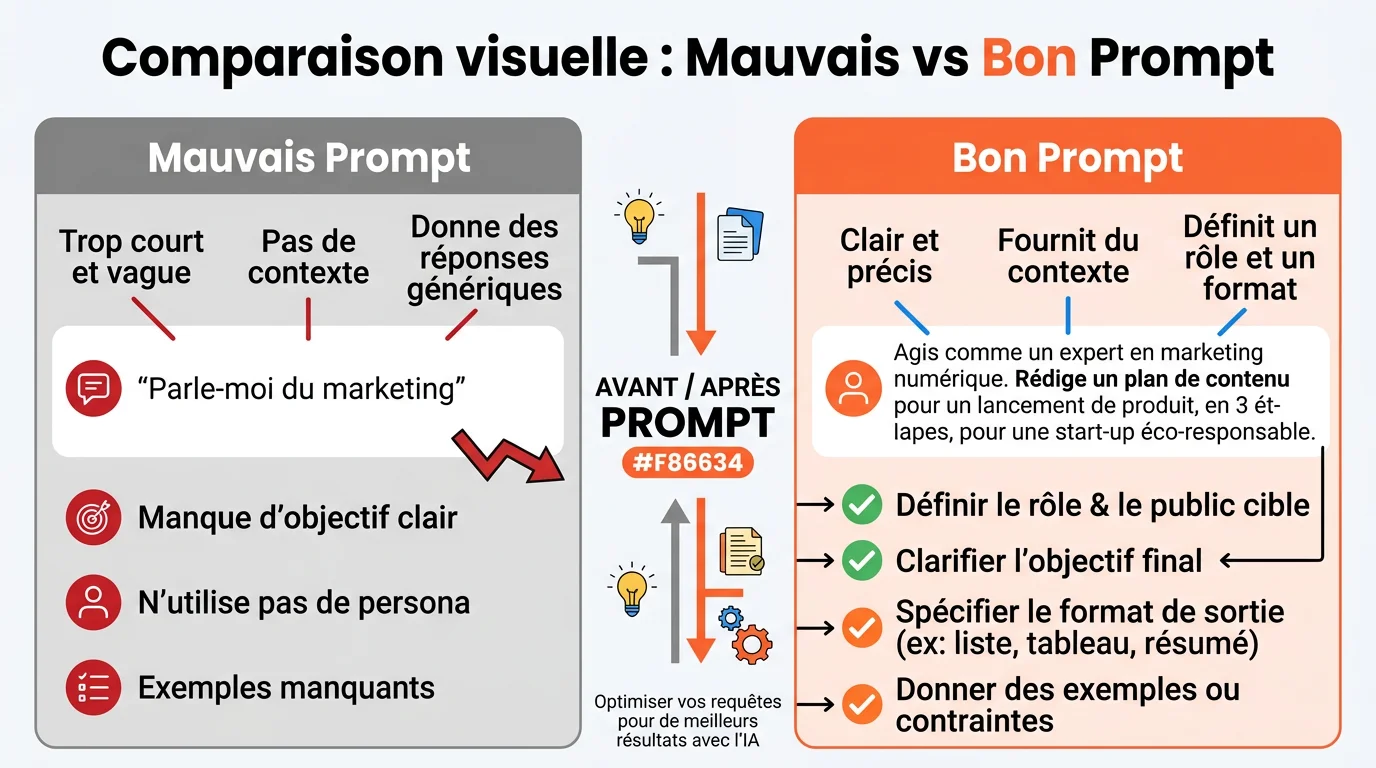 Comparaison visuelle : Mauvais vs Bon Prompt