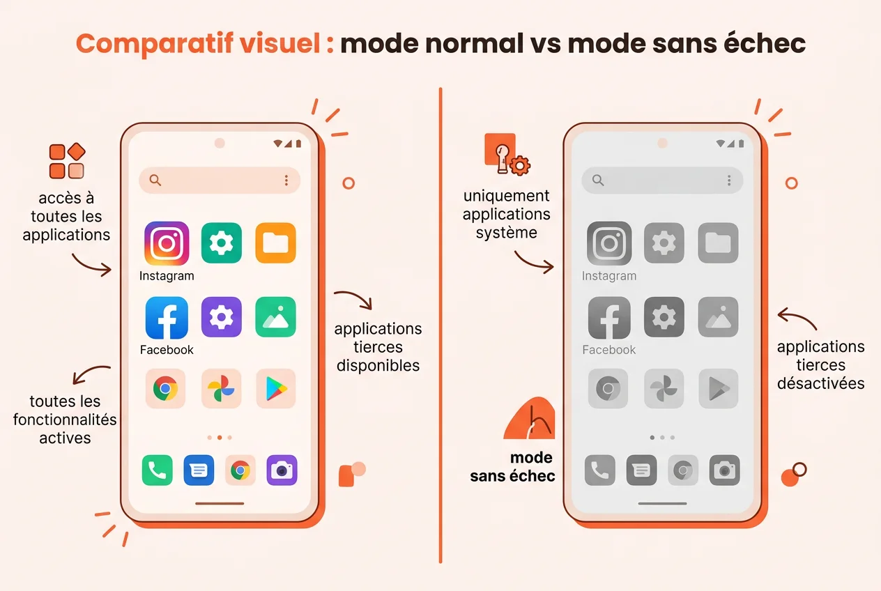 Comparatif visuel : Mode Normal vs Mode Sans Échec