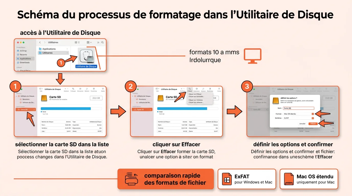 Schéma du processus de formatage dans l'Utilitaire de Disque