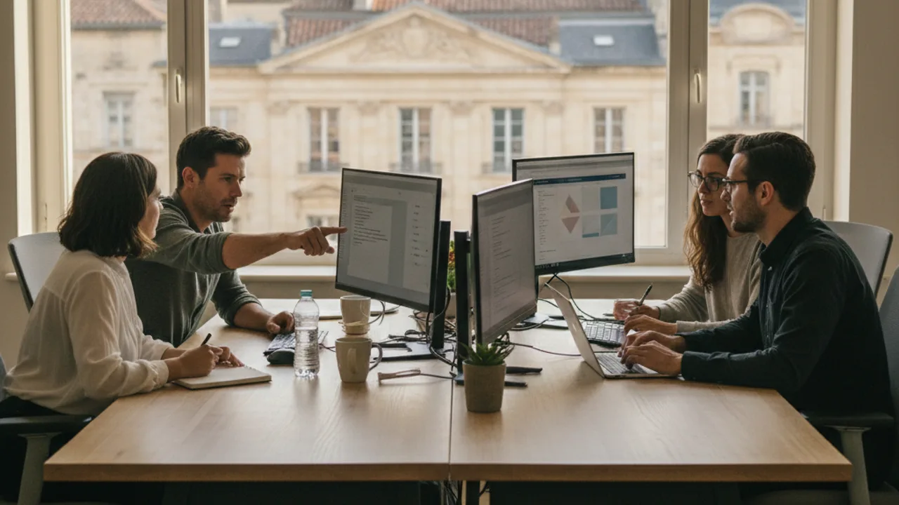 Équipe agence SaaS en session de travail