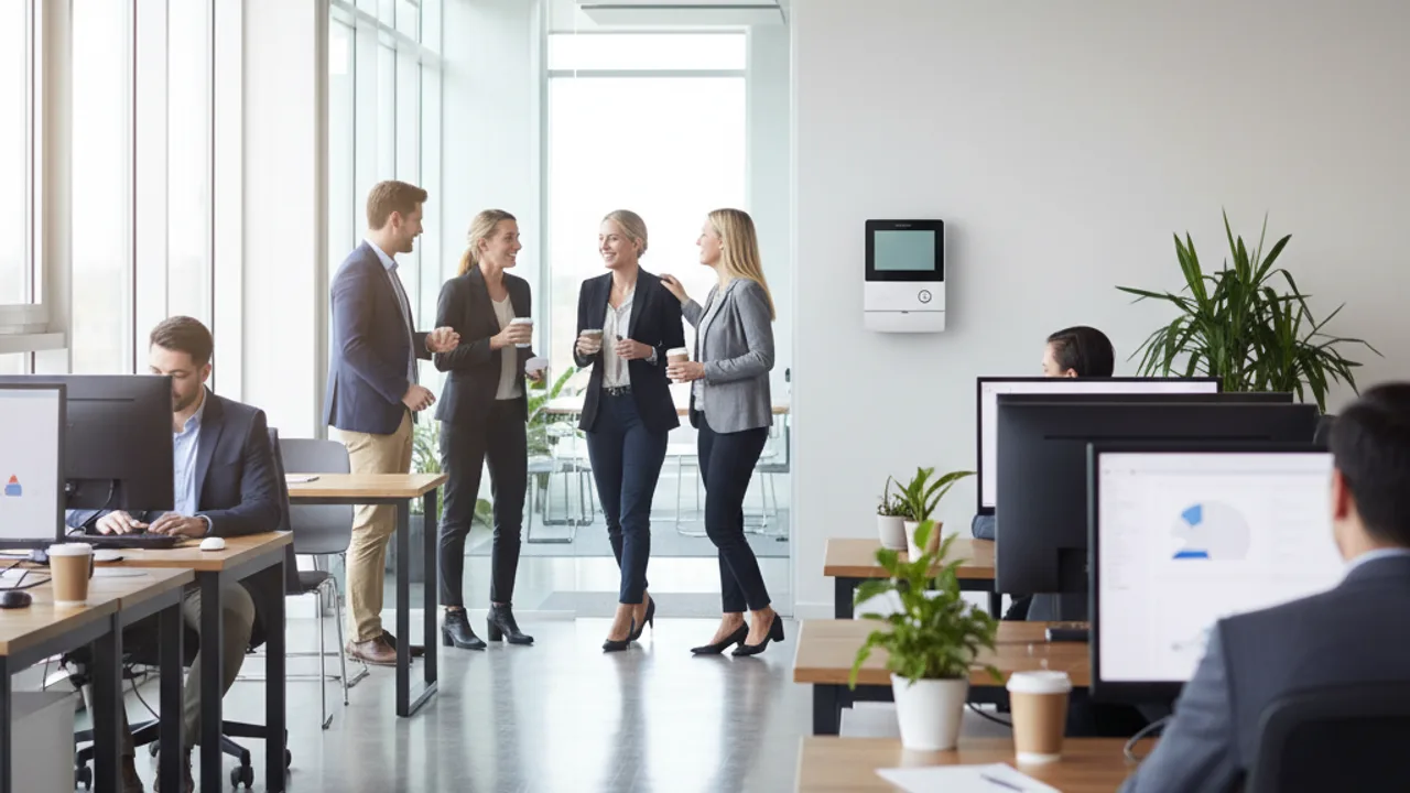 Arrivée des collaborateurs dans un open-space moderne