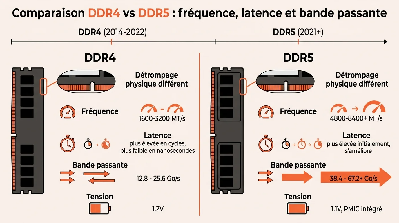 Comparaison DDR4 vs DDR5 : fréquence, latence et bande passante