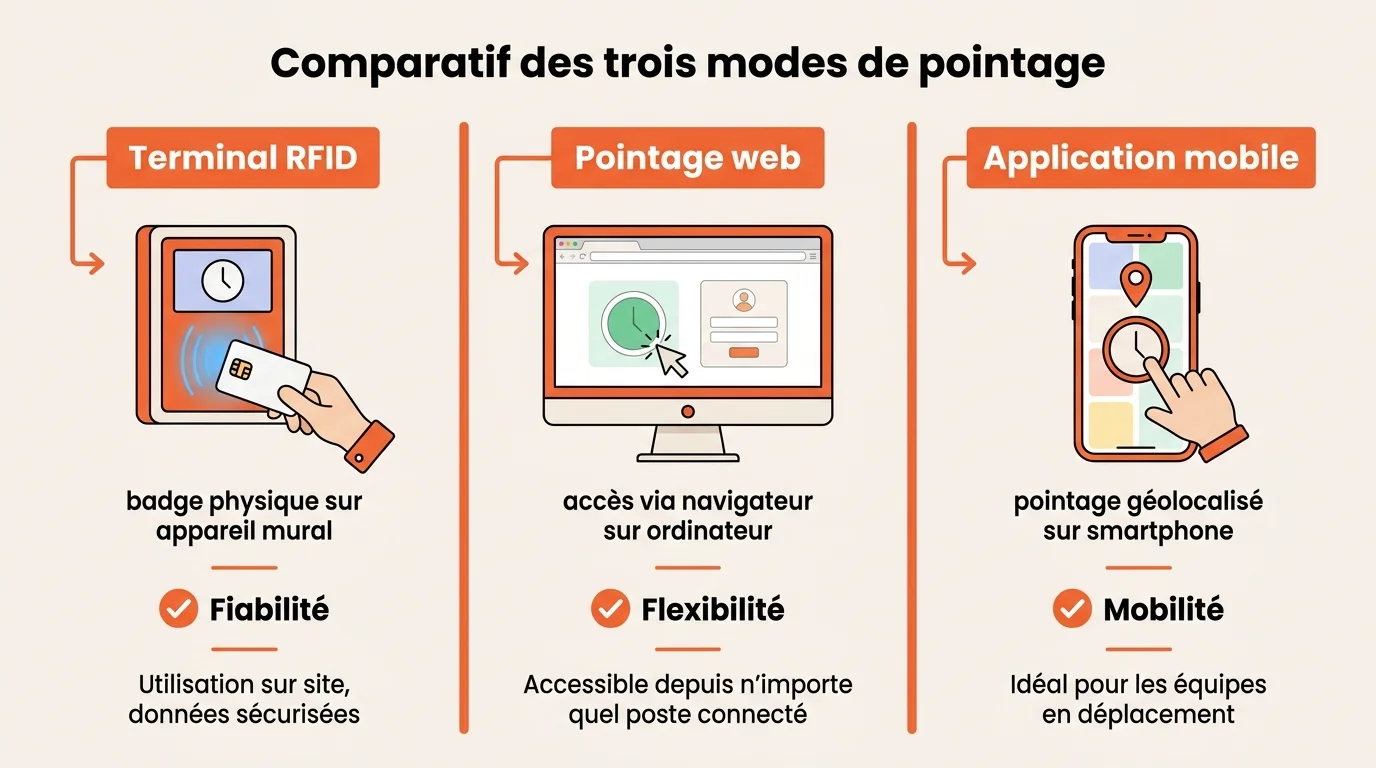 Comparatif des trois modes de pointage