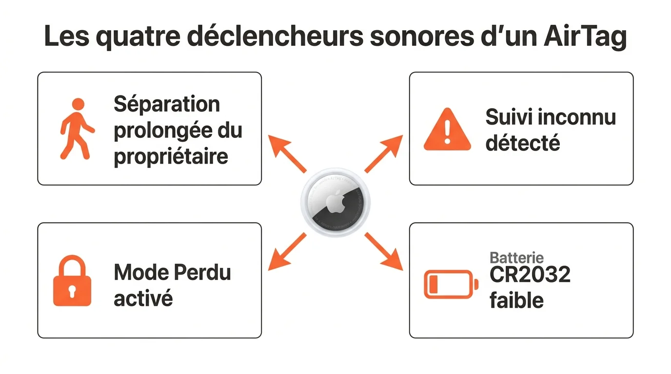 Les quatre déclencheurs sonores d'un AirTag