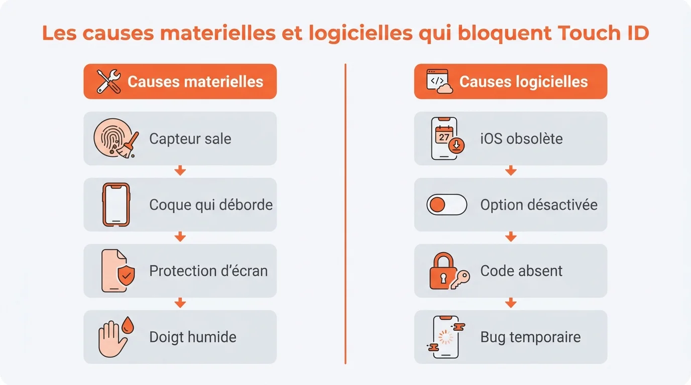Les causes materielles et logicielles qui bloquent Touch ID
