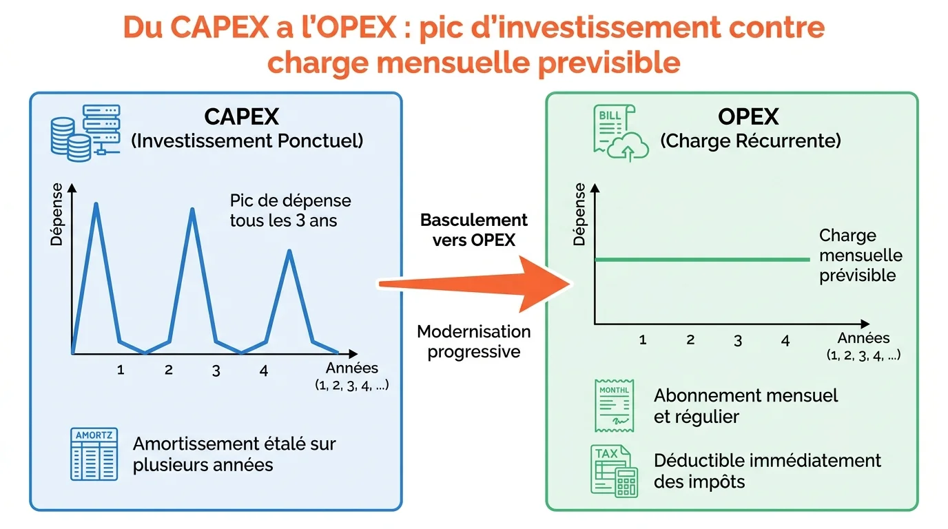 Du CAPEX a l'OPEX : pic d'investissement contre charge mensuelle previsible