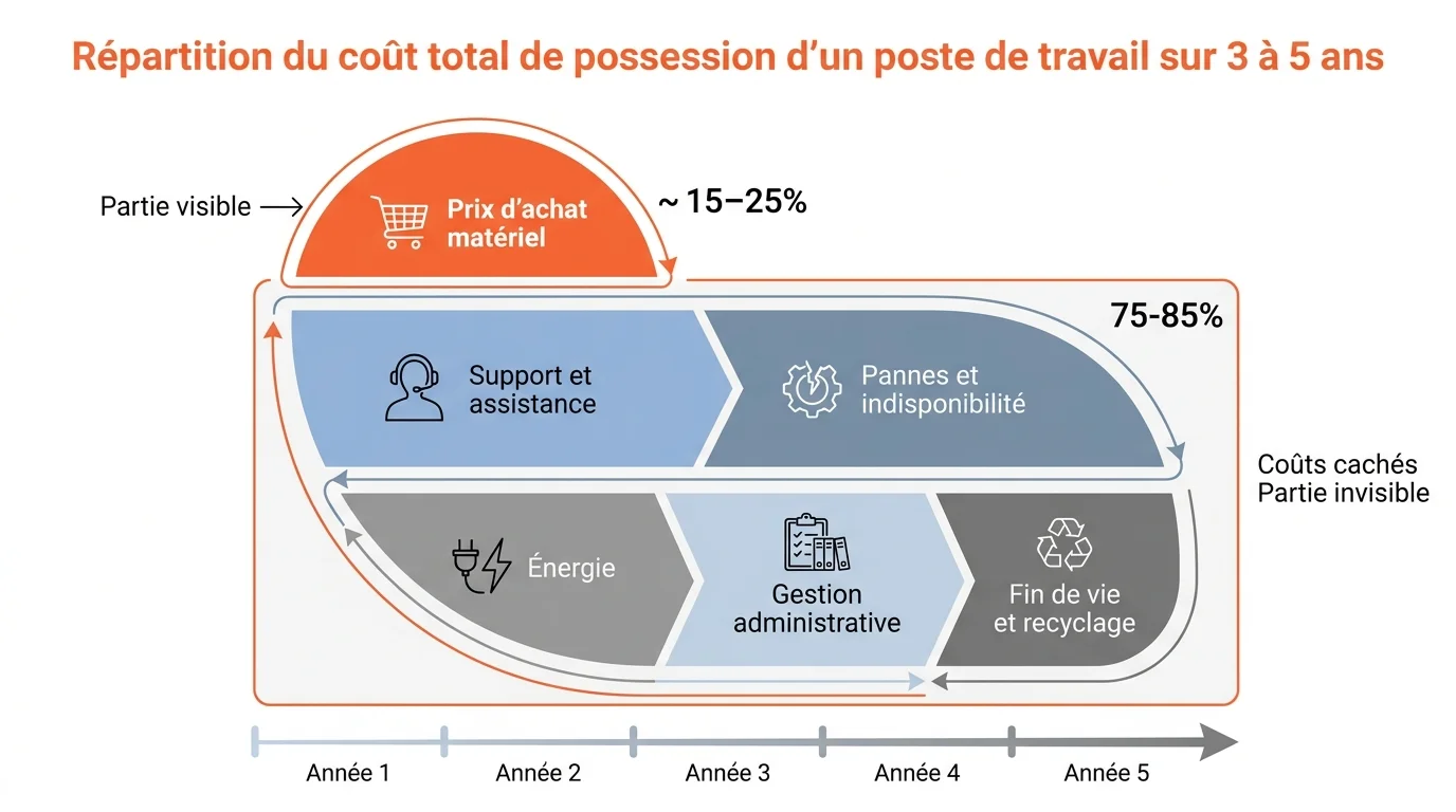 Repartition du cout total de possession d'un poste de travail sur 3 a 5 ans