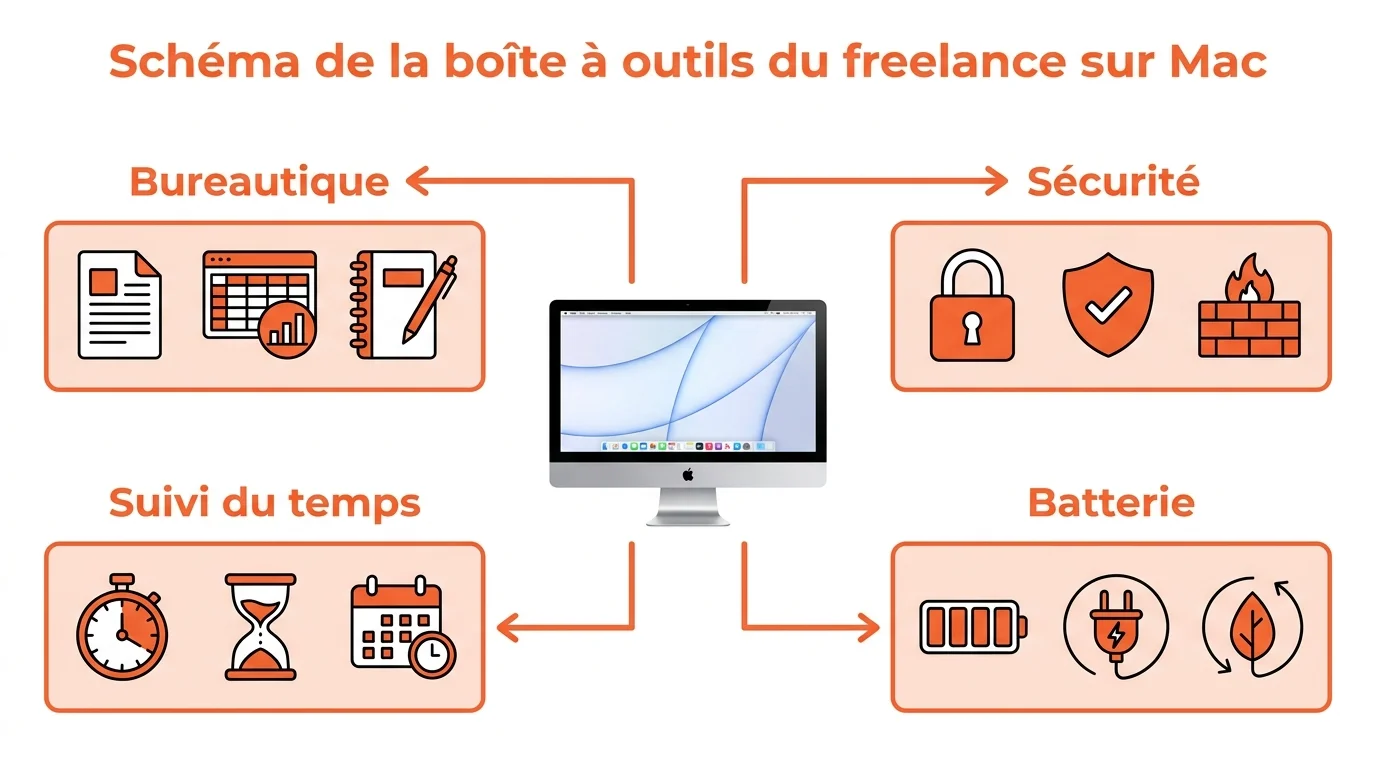 Schéma de la boîte à outils du freelance sur Mac