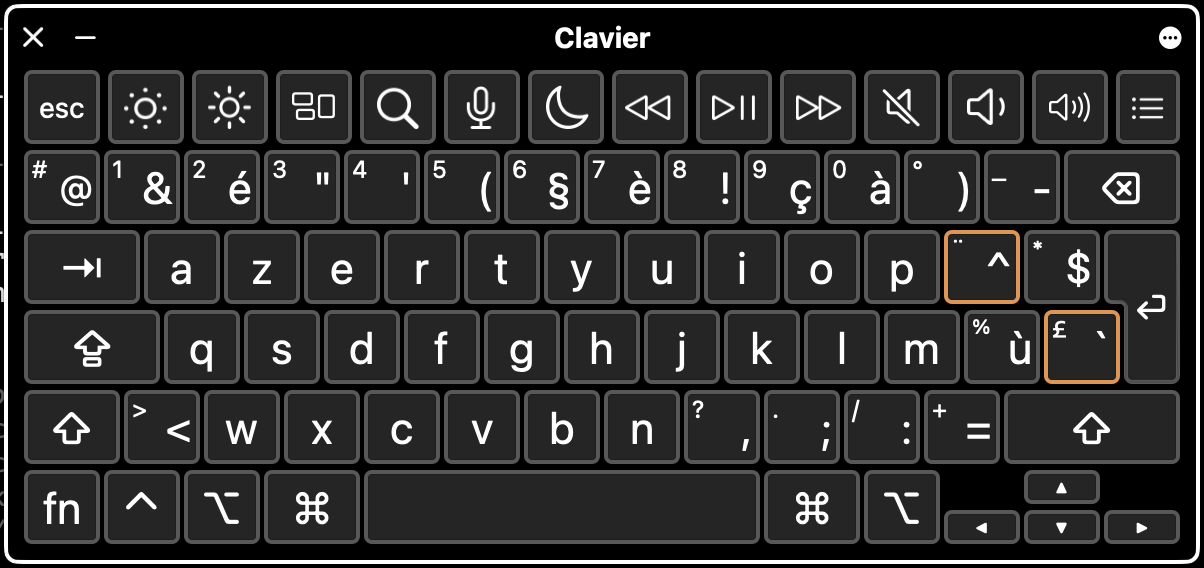 Visualiseur de clavier de macOS affichant la disposition AZERTY française